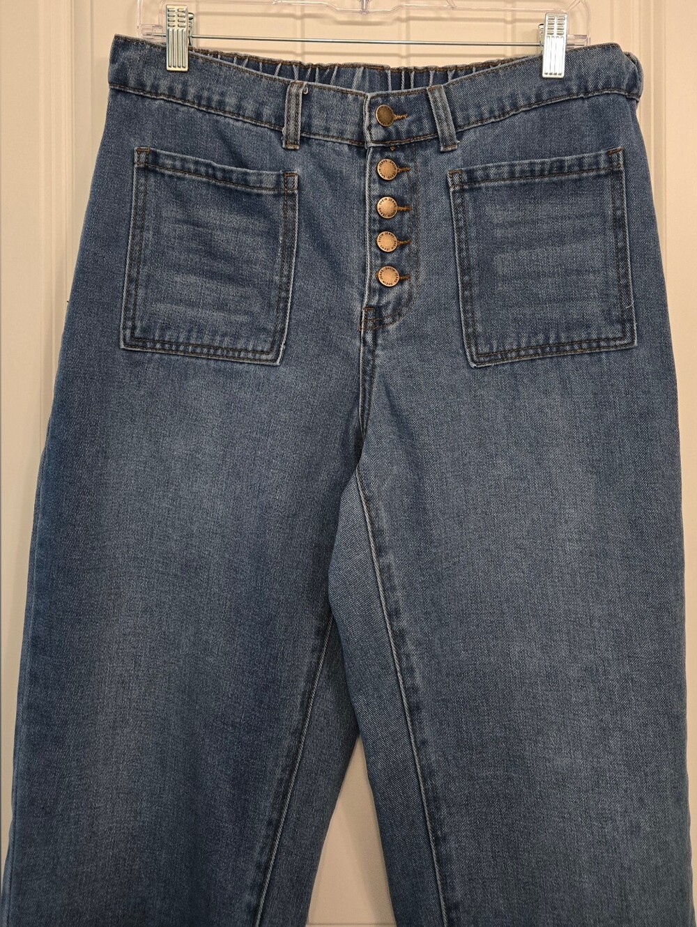 SHEIN Blue High-Waist Wide-Leg Button-Fly Jeans